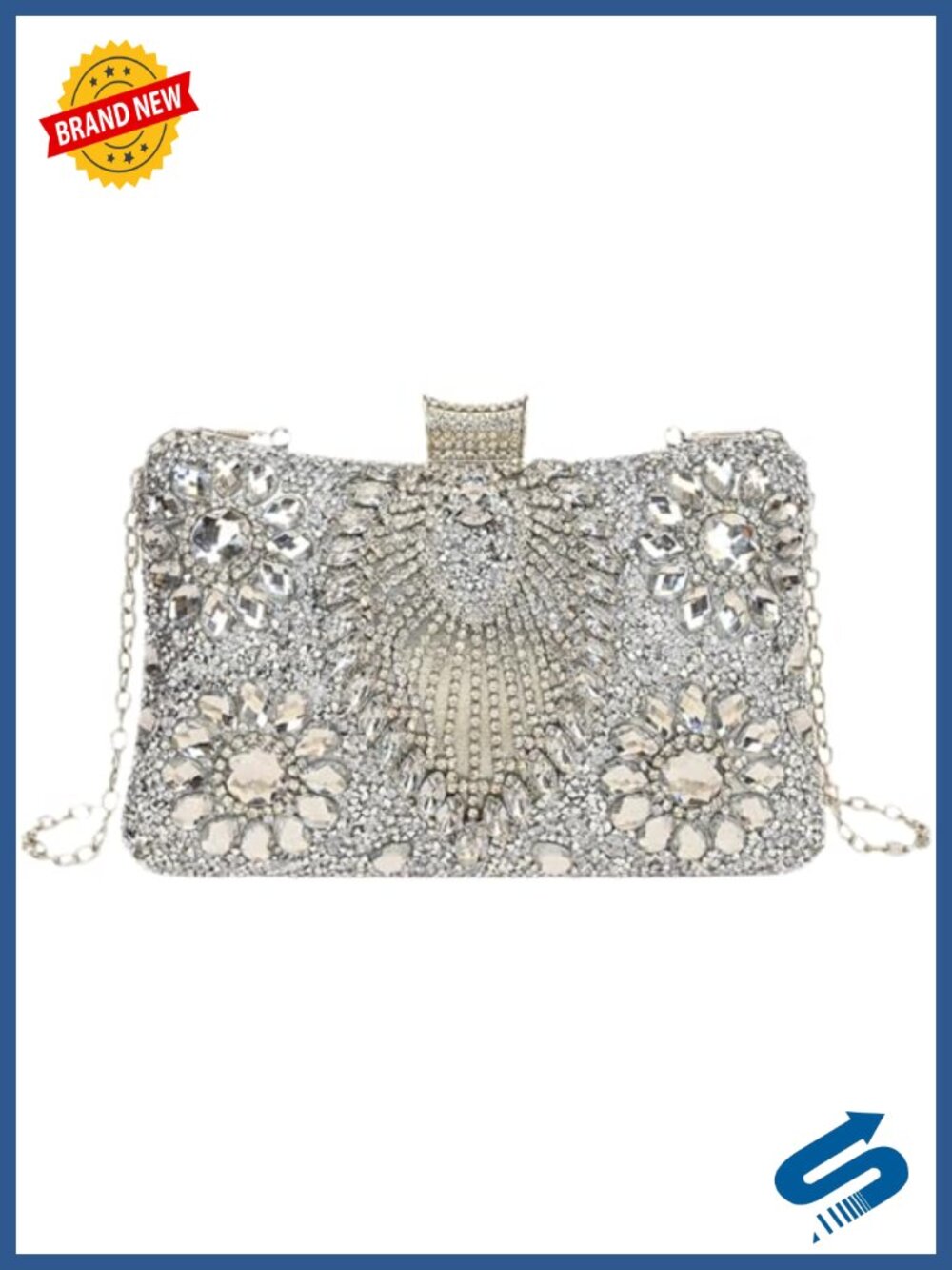 Rhinestone Leaf Evening Clutch Detachable Chain Shoulder Bag